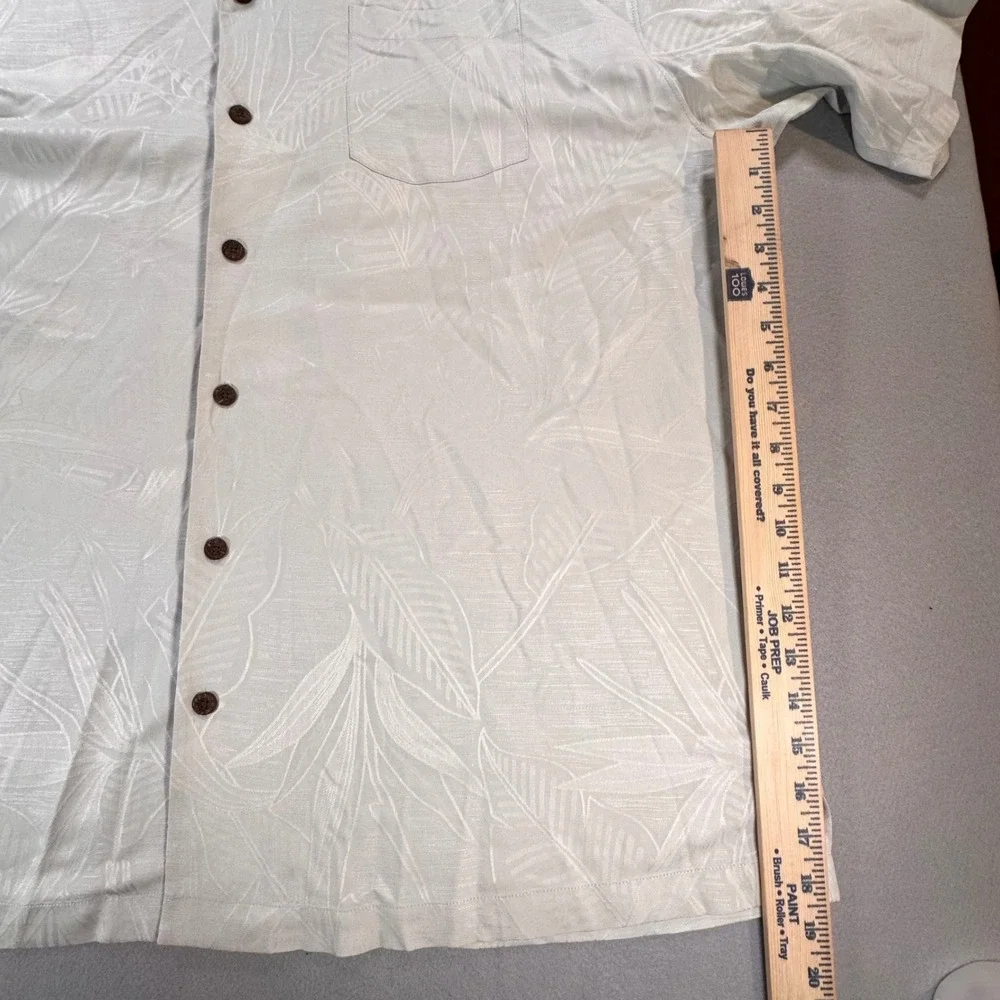 Tommy Bahama Mens XXL 100% Silk Short Sleeve Tropical Leaf Camp Shirt Off White